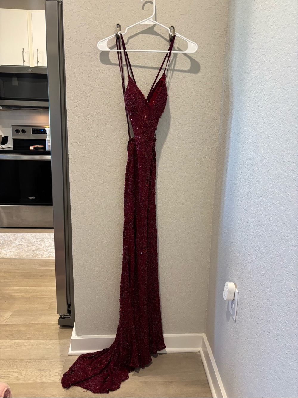 Scala Backless Crimson Beaded Sequin Evening Dress
